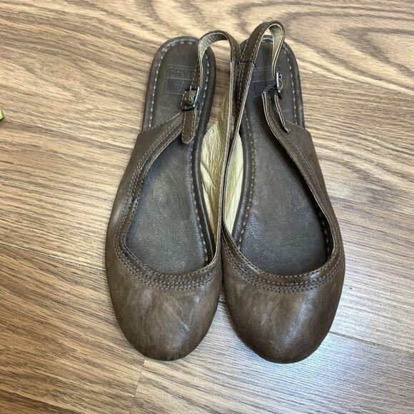 Frye Leather Carson Sling Back Womens Size 8.5 M Shoes Ballet Flats Brown - Picture 6 of 9